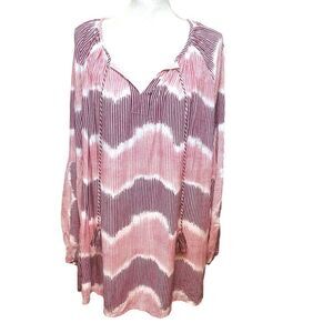 Lane Bryant Pink Striped Balloon Sleeve Boho Top Blouse Women’s Size 16